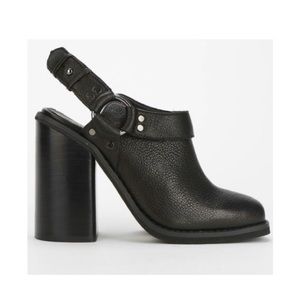 UP Ecoté Leather Biker Chunky Heel Sling Back Mule